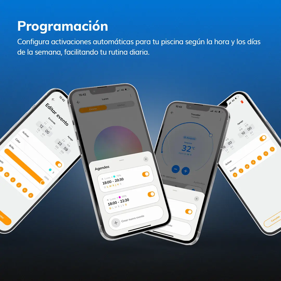 Programación inteligente en la aplicación Tholz Smart Home para automatizar funciones de la piscina.