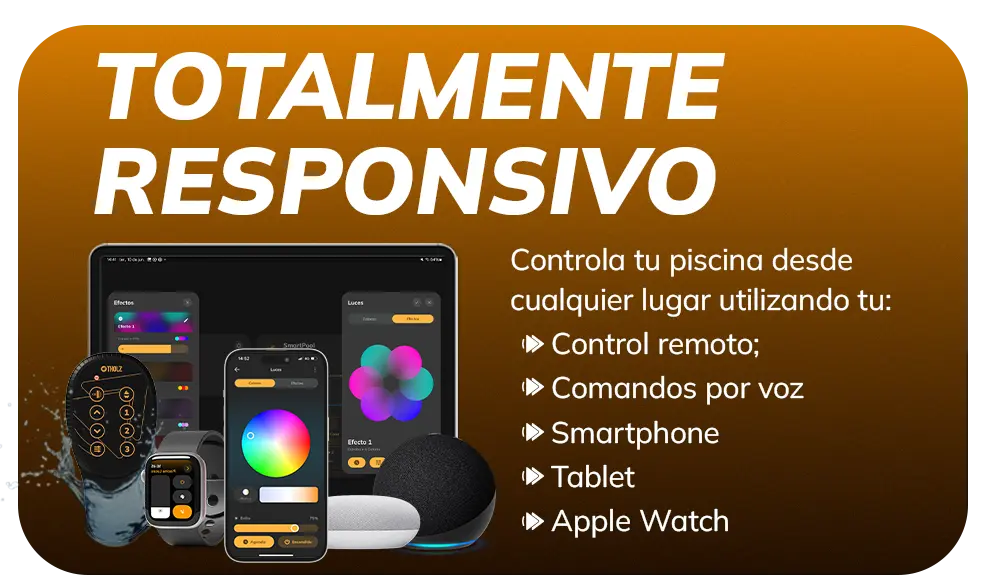 Automatización de piscina Tholz totalmente responsiva, con control adaptable a distintos dispositivos.